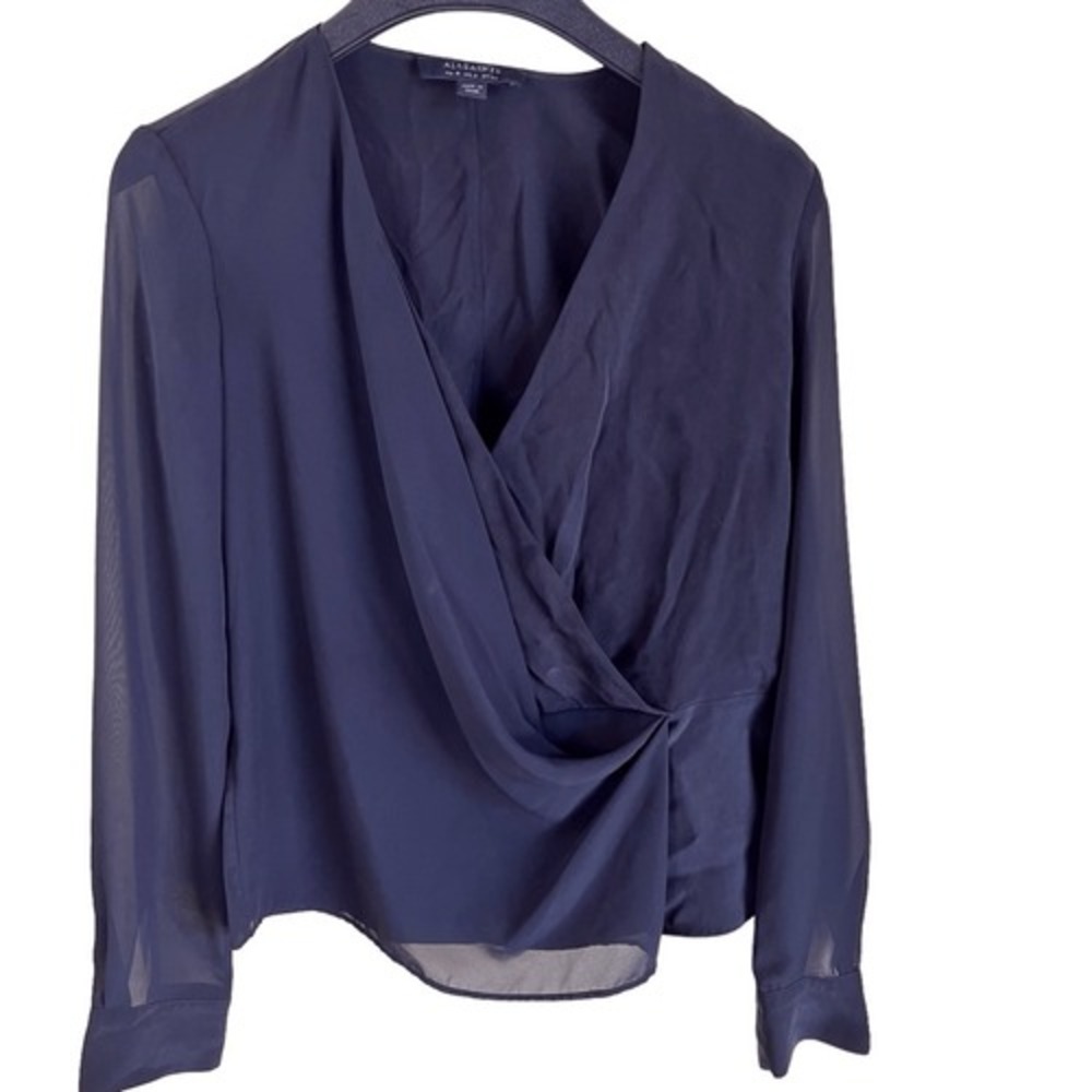 AllSaints Womens Silk Chiffon Wrap Blouse Black‎ Size 2 Career Dressy Wear